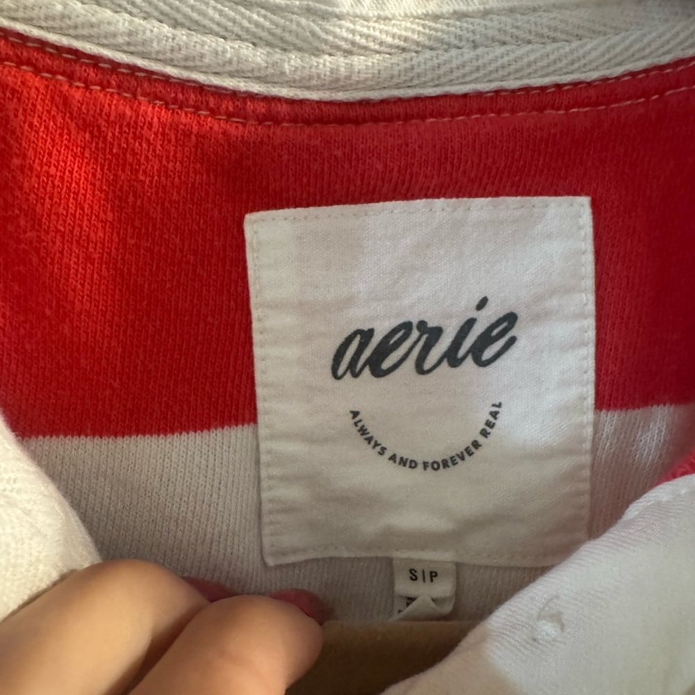 Aerie Red and White Striped Collared Pullover - Picture 2 of 3